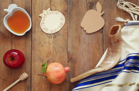 Rosh hashanah (jewish New Year holiday) concept. Traditional symbolsの写真素材