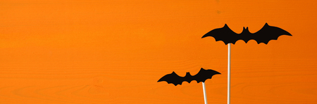 Halloween holiday concept. Funny paper bats. Website baner wide format