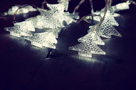 Abstract image of Christmas tree garland lights. selective focusの写真素材