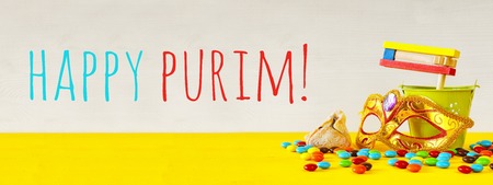 Purim celebration concept (jewish carnival holiday). Website banner formatの写真素材
