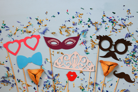 Purim celebration concept (jewish carnival holiday). Top viewの写真素材