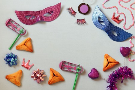 Purim celebration concept (jewish carnival holiday). Top viewの写真素材
