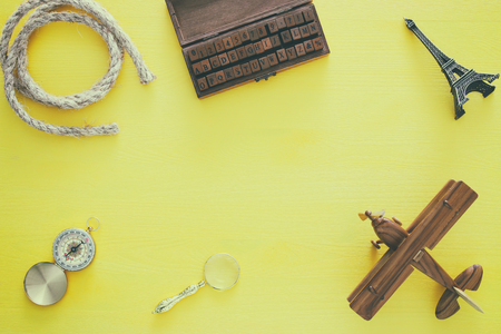 traveling concept. vintage filtered. top viewの写真素材