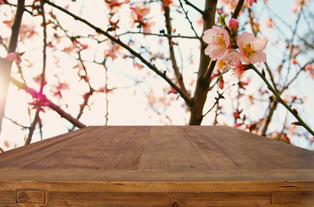 wooden rustic table. product display and picnic conceptの写真素材