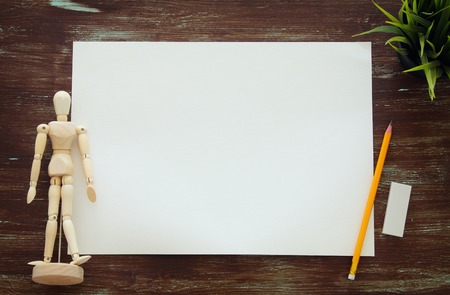 Top view of empty art paper and artist supplies background. Copy spaceの写真素材