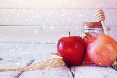 Rosh hashanah (jewish New Year holiday) concept. Traditional symbolsの写真素材