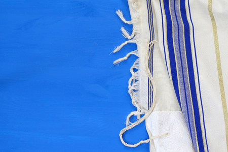 White Prayer Shawl - Tallit, jewish religious symbolの写真素材