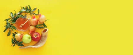 Rosh hashanah (jewish New Year holiday) concept. Traditional symbolsの写真素材