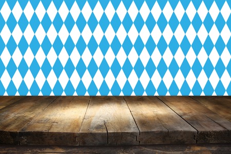 Oktoberfest celebration concept with old wooden empty table. for product display and presentation.の写真素材