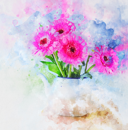 watercolor style and abstract image of spring flowers.の写真素材