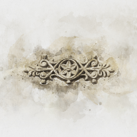 watercolor style and abstract image of victorian ornamental work of metal on antique steel gateの写真素材