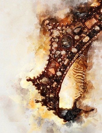 watercolor style and abstract image of beautiful queen/king crown. fantasy medieval periodの写真素材