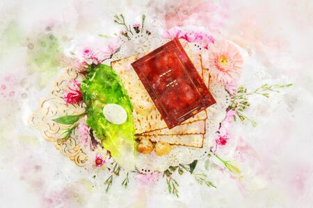 watercolor style and abstract image of Pesah celebration concept (jewish Passover holiday)....