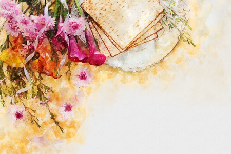 watercolor style and abstract image of Pesah celebration concept (jewish Passover holiday)の写真素材