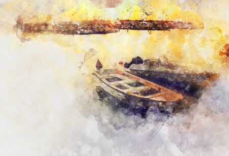 watercolor style and abstract image of nautical concept with old boatの写真素材
