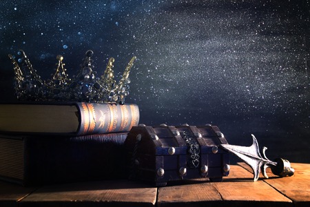 low key image of beautiful queen/king crown. fantasy medieval period. Selective focusの写真素材