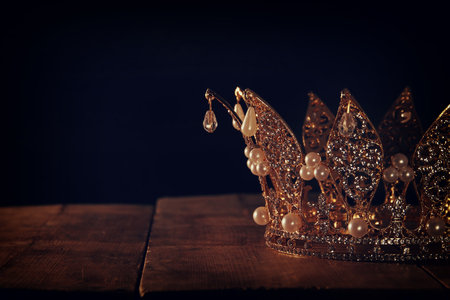 low key image of beautiful queen/king crown. fantasy medieval period. Selective focusの写真素材