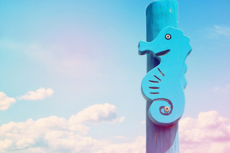 vacation and summer image with seahorse in front of the blue skyの写真素材