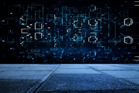 Futuristic retro background of the 80`s retro style. Digital or Cyber Surface. neon lights and...