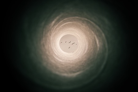 concept image of seeing the Light at the End of the Tunnel. sci fi or mystery , vintage tonesの写真素材