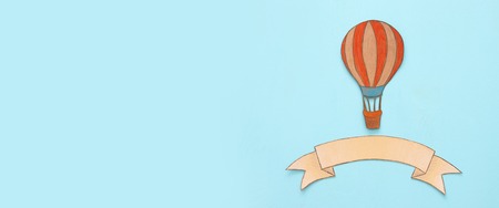 Banner of Hot air balloon, space elements shapes cut from paper and painted over wooden blue...