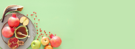 Rosh hashanah (jewish New Year holiday) concept. Traditional symbolsの写真素材