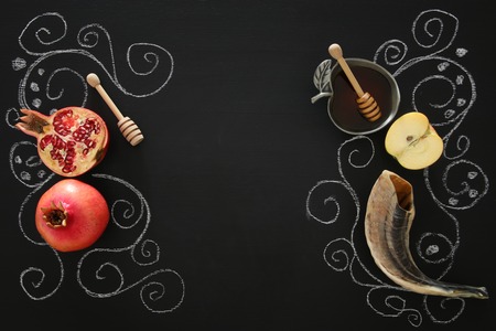 Rosh hashanah (jewish New Year holiday) concept. Traditional symbolsの写真素材