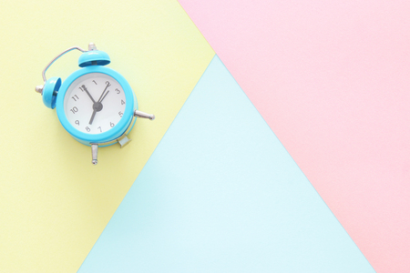 Abstract pastel colored paper texture. Minimal geometric shapes and lines. trendy design concept. vintage clockの写真素材