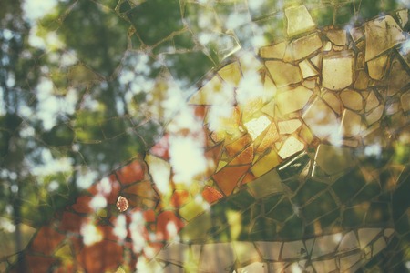 Double exposure and abstract image of trees at the forest and mosaic tilesの写真素材
