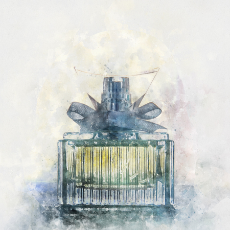 Watercolor style and abstract illustration of vintage perfume bottleの写真素材