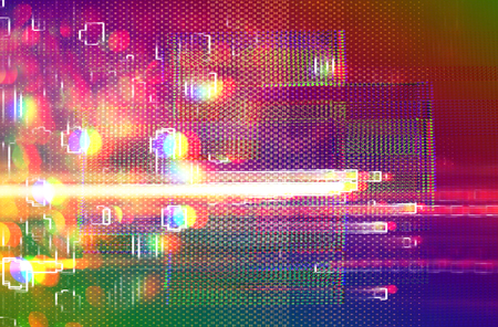 Futuristic background of the 80s retro style. Digital or Cyber Surface. neon lights and geometric...