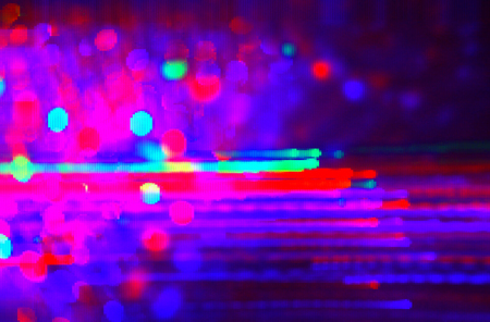 Futuristic background of the 80's retro style. Digital or Cyber Surface. Neon lights and geometric pattern, test screen glitchの写真素材