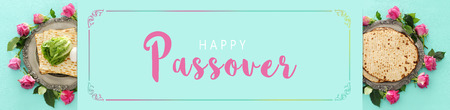 Pesah celebration concept (Jewish Passover holiday). Top view, Flat lay