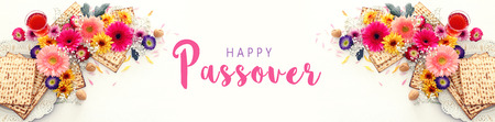 Pesah celebration concept (Jewish Passover holiday). Top view flat lay