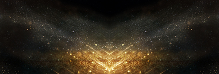 Glitter vintage lights background. Black and gold. De-focused.の写真素材