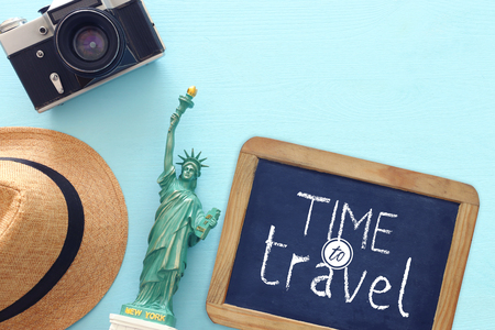 Travel concept with American symbol Statue of Libertyの写真素材