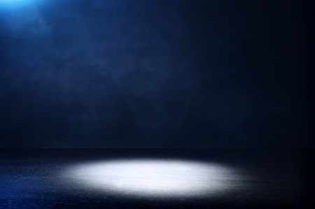 abstract dark concentrate floor scene with mist or fog, spotlight and displayの写真素材