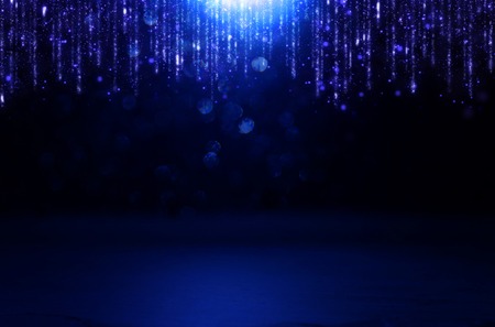 Abstract dark concentrate floor scene with mist or fog, spotlight, glitter light bokeh for displayの写真素材