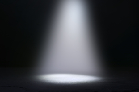 Abstract dark concentrate floor scene with mist or fog, spotlight and displayの写真素材