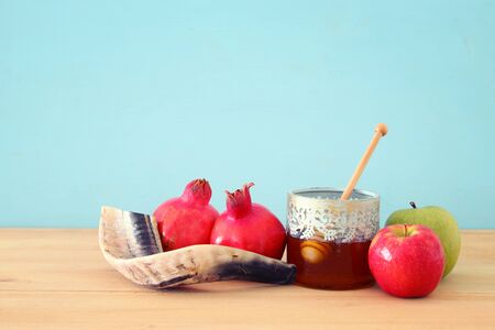 Religion image of Rosh hashanah (Jewish New Year holiday) concept. Traditional symbolsの写真素材