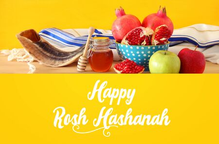 religion image of Rosh hashanah (jewish New Year holiday) concept. Traditional symbolsの写真素材