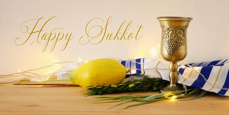 Jewish festival of Sukkot. Traditional symbols (The four species): Etrog, lulav, hadas, arava