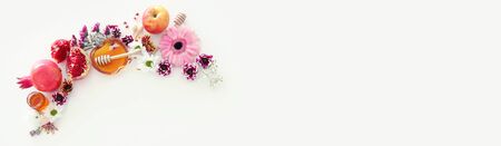 religion image of Rosh hashanah (jewish New Year holiday) concept. Traditional symbolsの写真素材