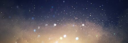 background of abstract glitter lights. blue, gold and black. de focused. bannerの写真素材