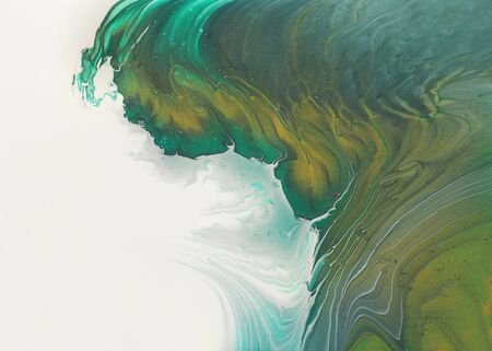 art photography of abstract marbleized effect background. emerald green, white and gold creative colors. Beautiful paint.の写真素材