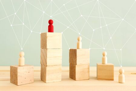 business concept image of people figures over wooden table, human resources and management conceptの写真素材