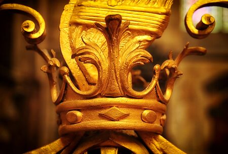 vintage ornament element of crown, antique gold floral designsの写真素材