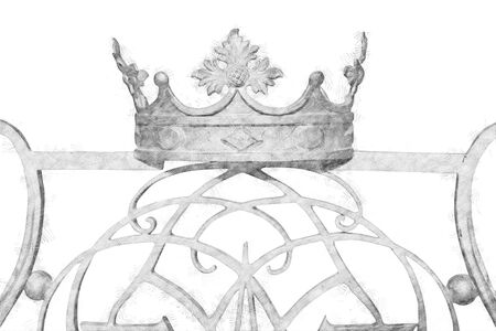 black and white pencil sketch style and abstract illustration of vintage ornament crown elementの写真素材