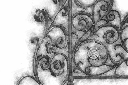 black and white pencil sketch style and abstract illustration of vintage ornament elements, antique floral designsの写真素材