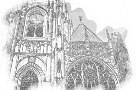 abstract architecture sketch style image of outdoors view of Prague cathedralの写真素材
